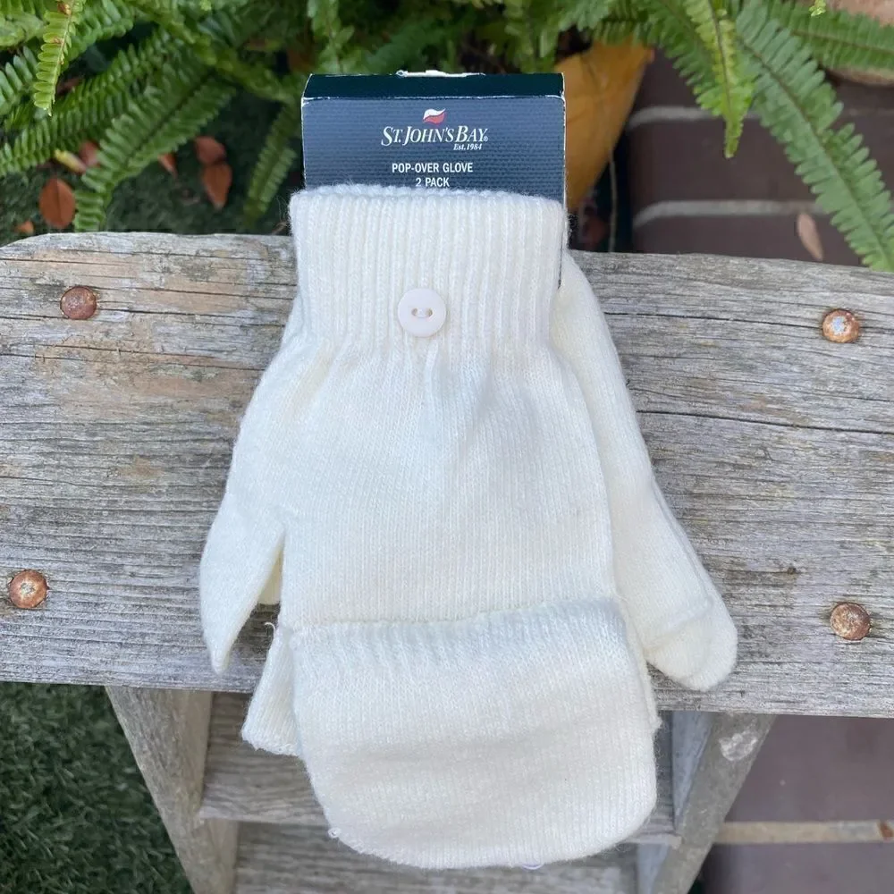 St John's Bay White Pop Over Glove Two Pack and Fuzzy Scarf. NWT.